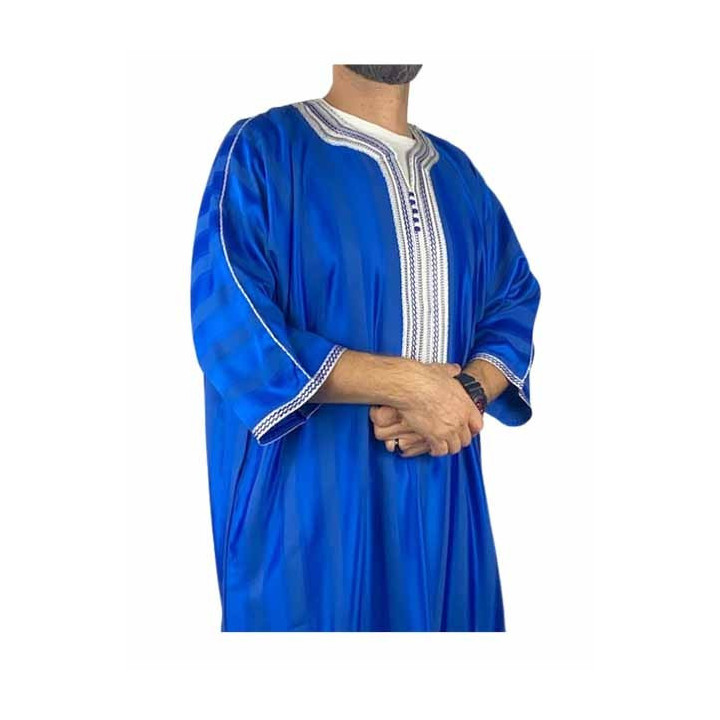 Gandoura marocaine Bleu Roi / Broderie blanche