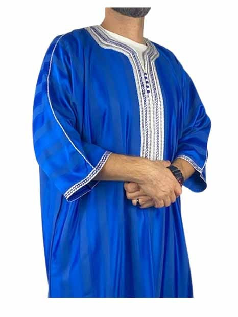 Gandoura marocaine Bleu Roi / Broderie blanche