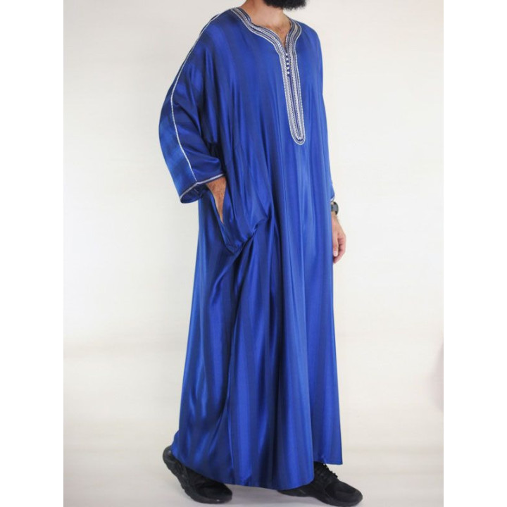 Gandoura marocaine Bleu Roi / Broderie blanche