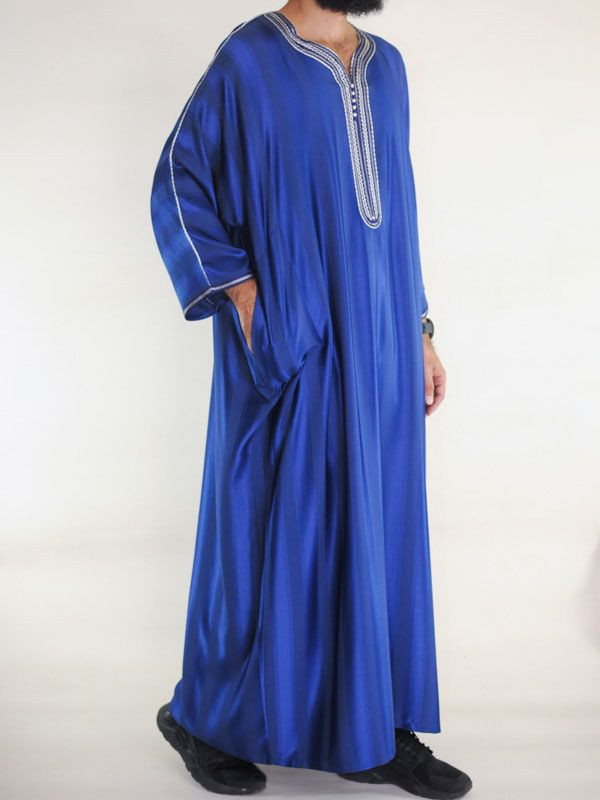Gandoura marocaine Bleu Roi / Broderie blanche