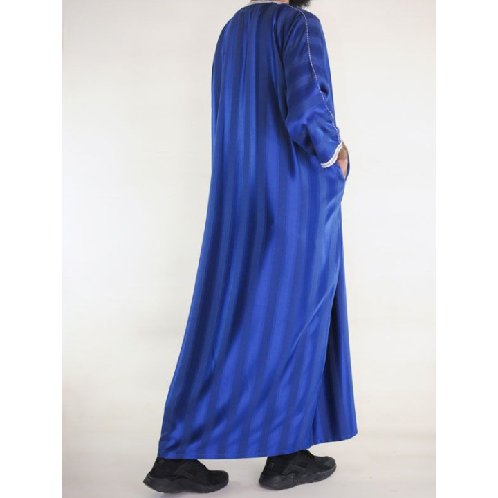 Gandoura marocaine Bleu Roi / Broderie blanche