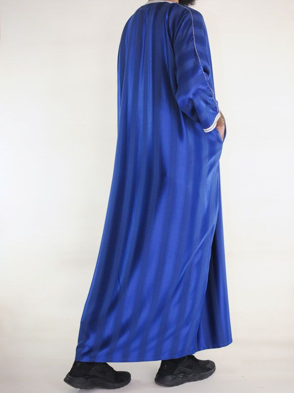Gandoura marocaine Bleu Roi / Broderie blanche