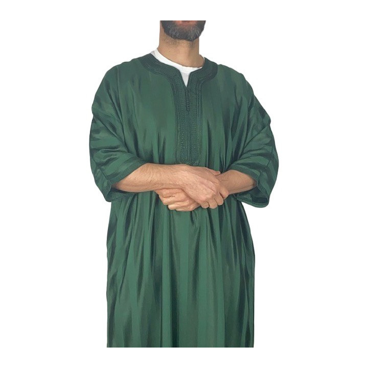 Gandoura marocaine Bordeaux / Broderie Blanche