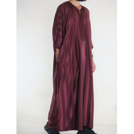 Gandoura marocaine Bordeaux / Broderie Blanche