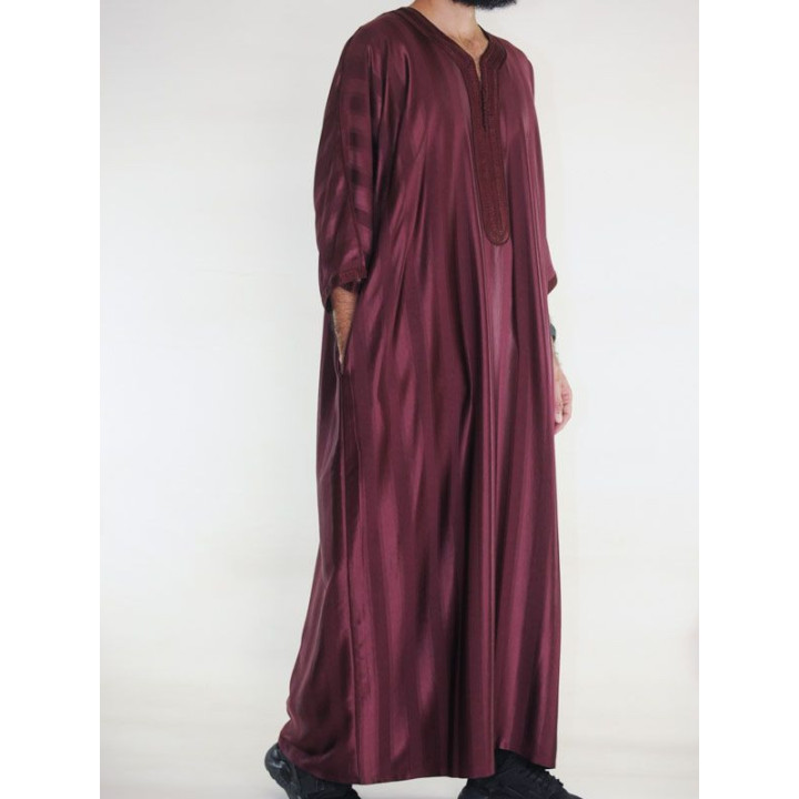 Gandoura marocaine Bordeaux / Broderie Blanche