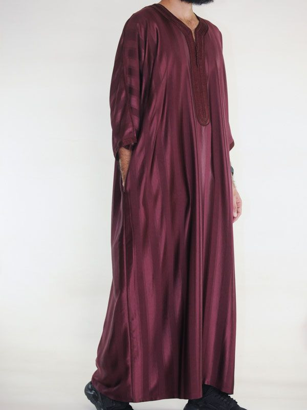 Gandoura marocaine Bordeaux / Broderie Blanche