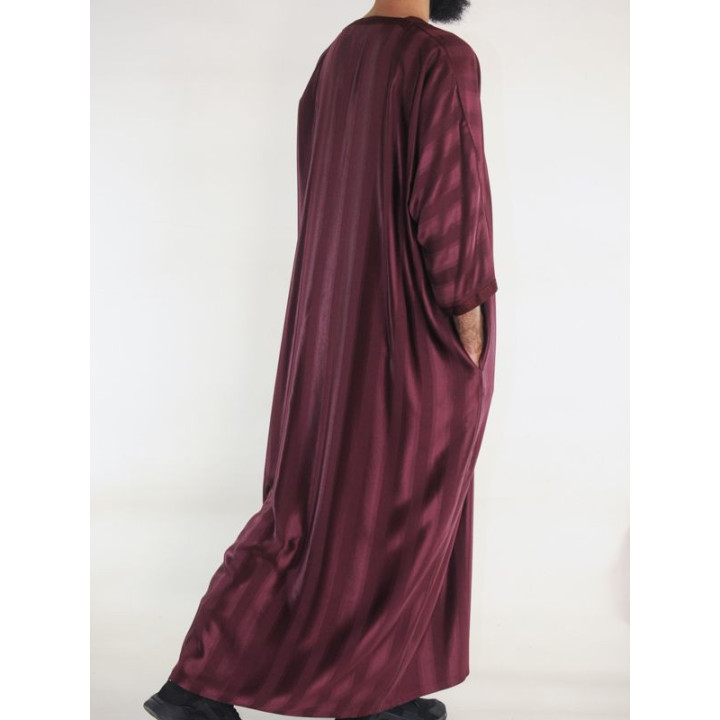 Gandoura marocaine Bordeaux / Broderie Blanche