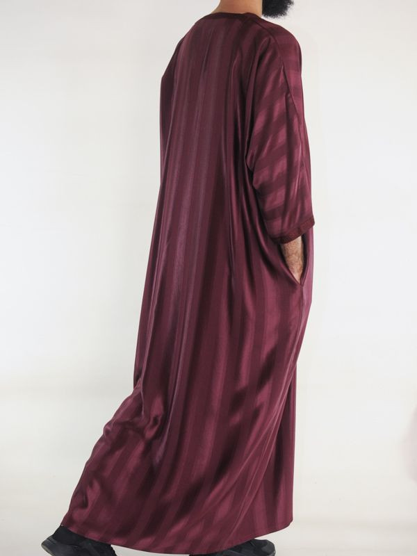 Gandoura marocaine Bordeaux / Broderie Blanche
