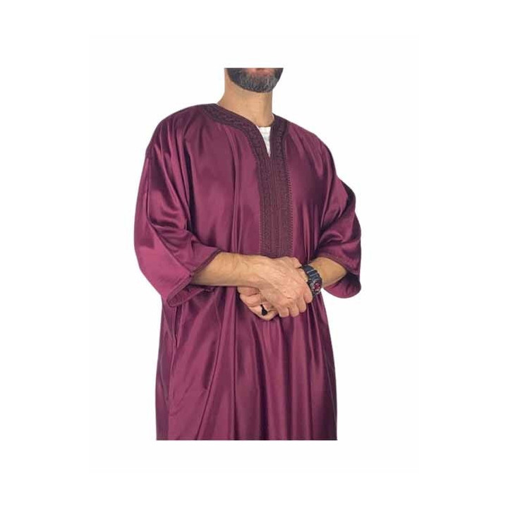 Gandoura marocaine Bordeaux / Broderie Blanche