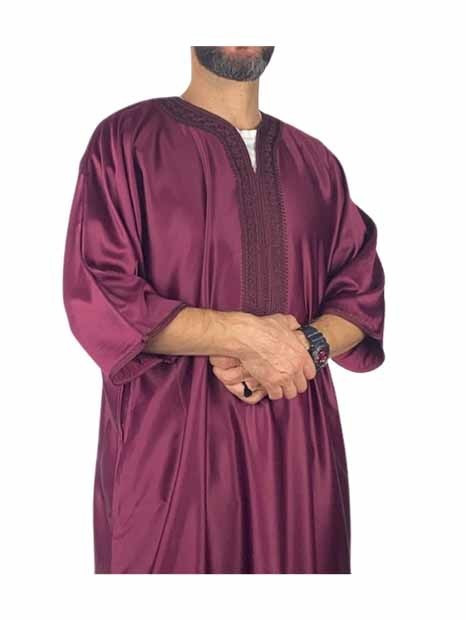 Gandoura marocaine Bordeaux / Broderie Blanche