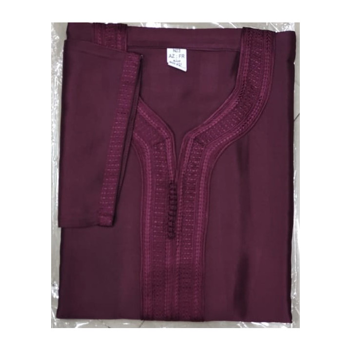 Gandoura marocaine Bordeaux / Broderie Blanche