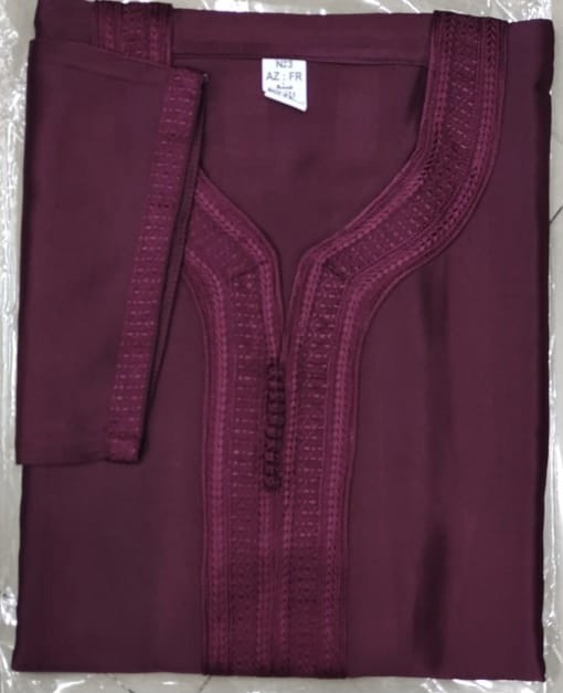 Gandoura marocaine Bordeaux / Broderie Blanche