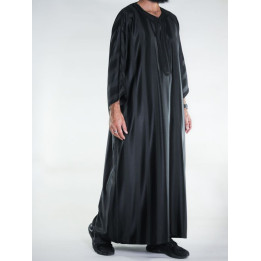Gandoura marocaine jawhara - Noir / Broderie ton sur ton