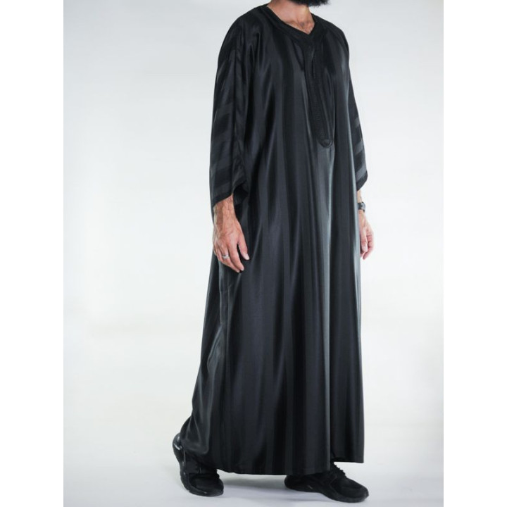 Gandoura marocaine jawhara - Noir / Broderie ton sur ton