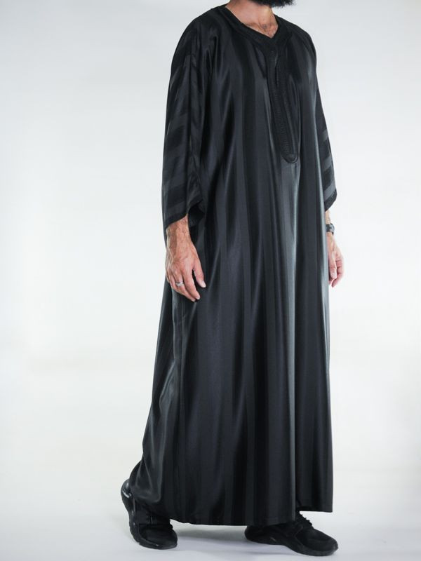 Gandoura marocaine jawhara - Noir / Broderie ton sur ton