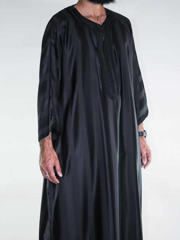 Gandoura marocaine jawhara - Noir / Broderie ton sur ton