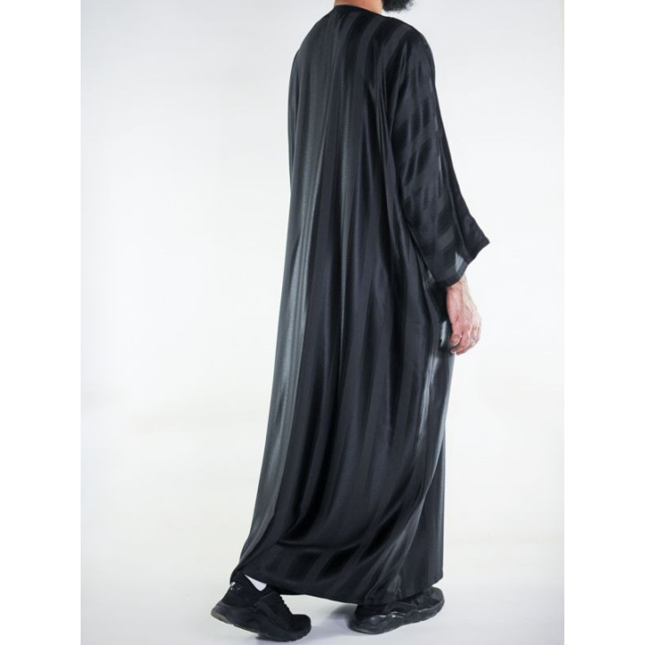 Gandoura marocaine jawhara - Noir / Broderie ton sur ton