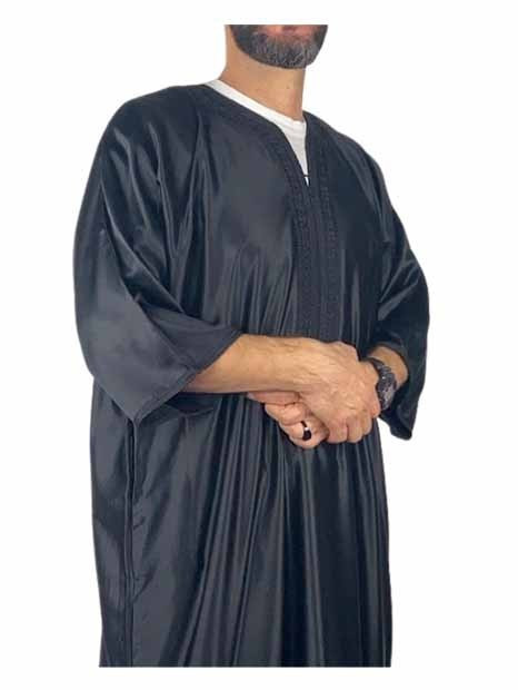 Gandoura marocaine jawhara - Noir / Broderie ton sur ton