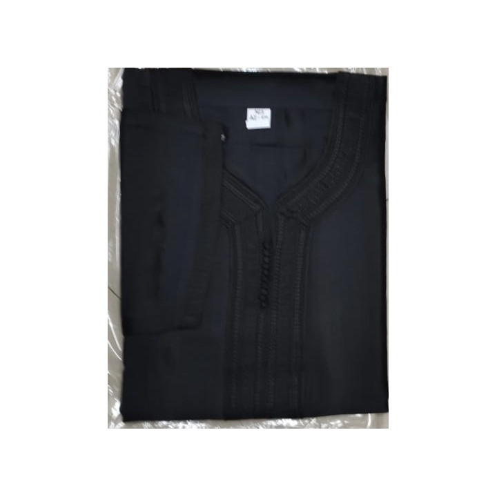 Gandoura marocaine jawhara - Noir / Broderie ton sur ton