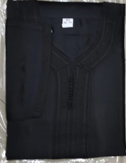 Gandoura marocaine jawhara - Noir / Broderie ton sur ton