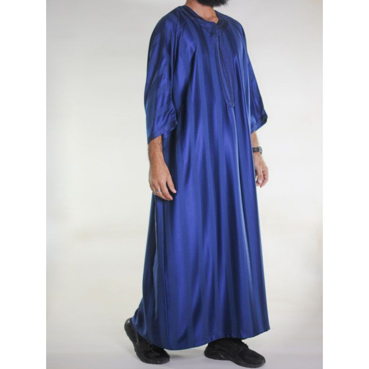 Gandoura marocaine jawhara - Bleu marine / Broderie ton sur ton