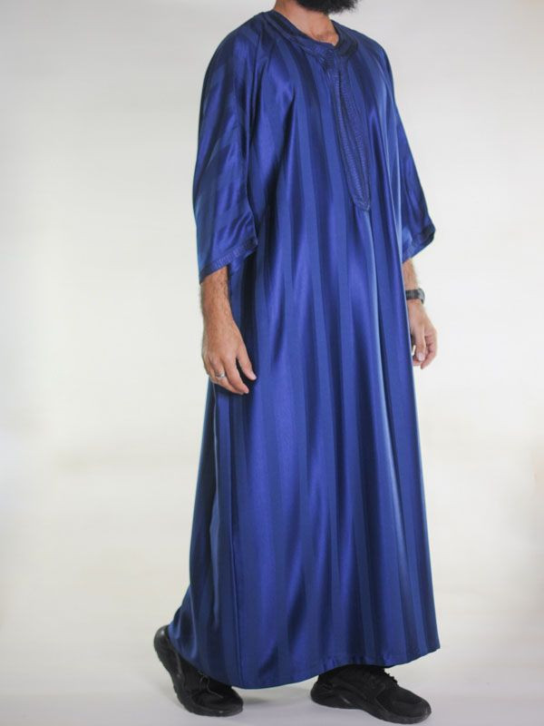 Gandoura marocaine jawhara - Bleu marine / Broderie ton sur ton
