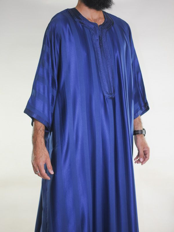 Gandoura marocaine jawhara - Bleu marine / Broderie ton sur ton