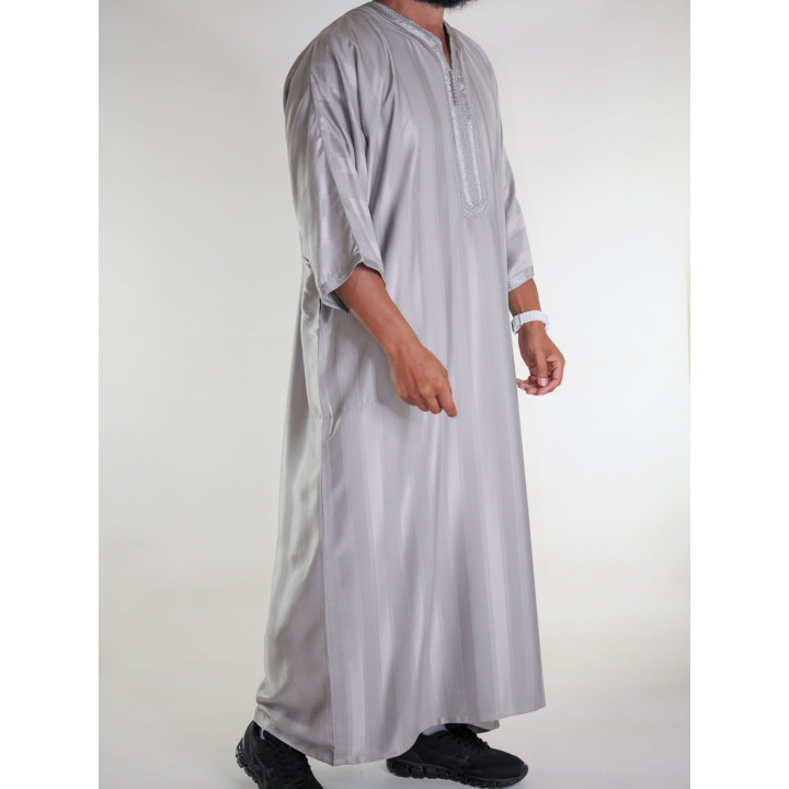Gandoura marocaine jawhara - gris taupe / Broderie ton sur ton