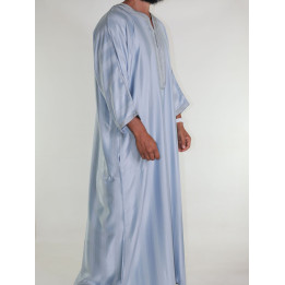 Gandoura marocaine jawhara - gris clair / Broderie ton sur ton