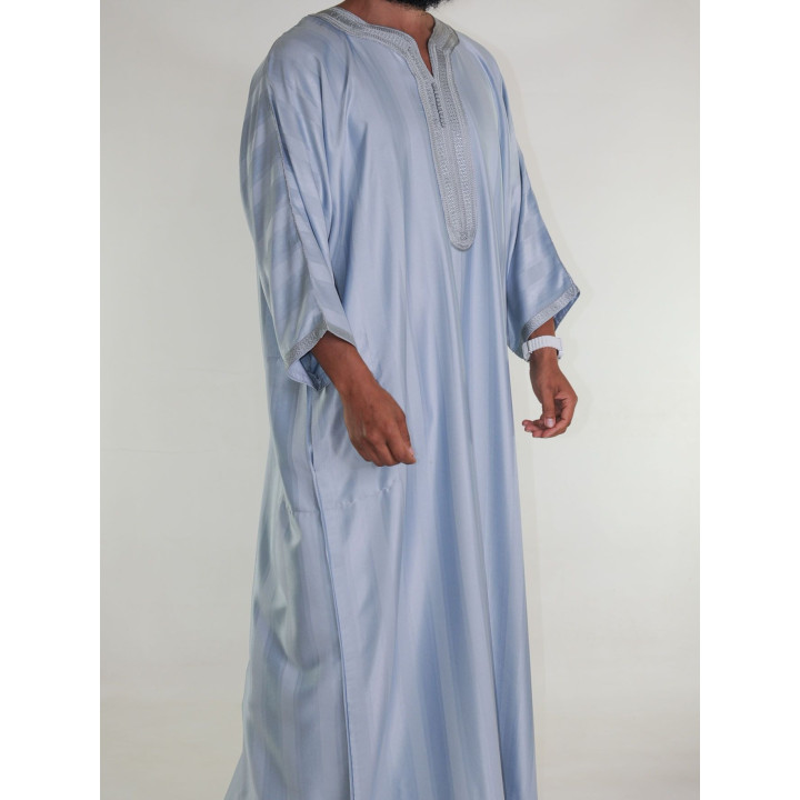 Gandoura marocaine jawhara - gris clair / Broderie ton sur ton