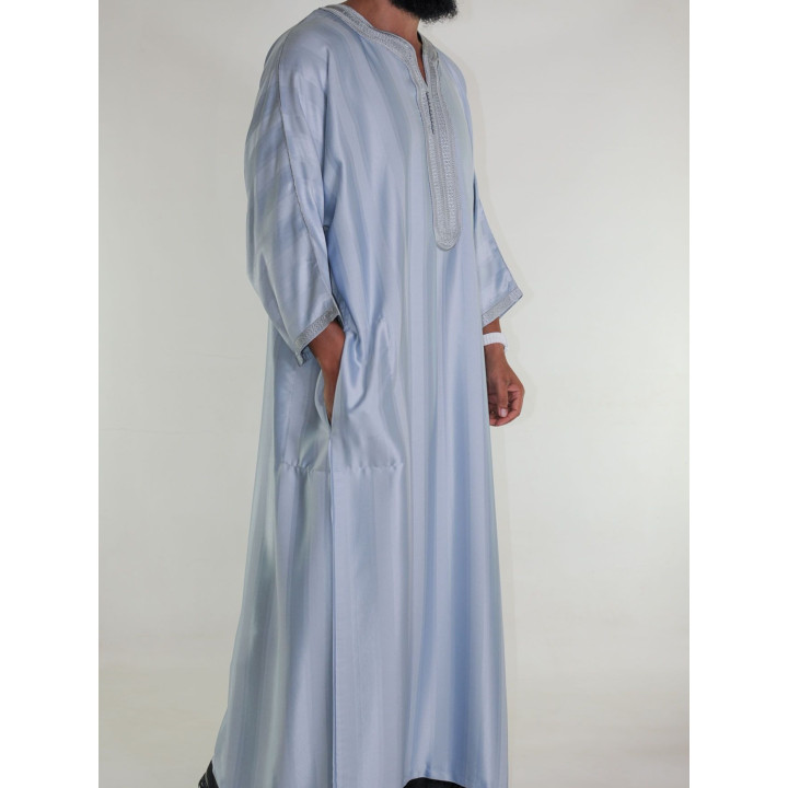 Gandoura marocaine jawhara - gris clair / Broderie ton sur ton