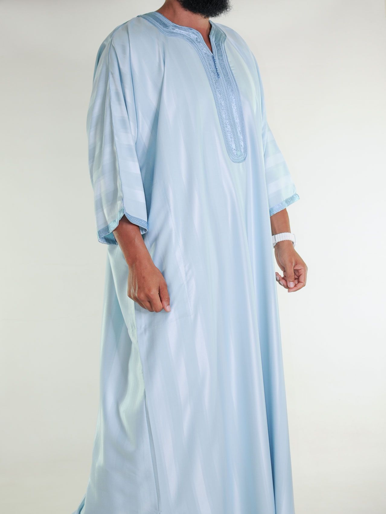 Gandoura marocaine jawhara - bleu cyan