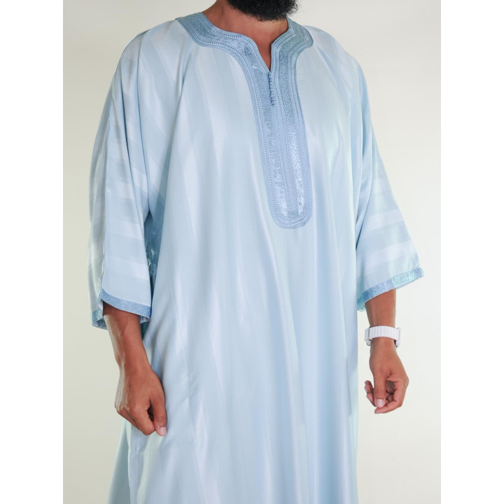 Gandoura marocaine jawhara - bleu cyan