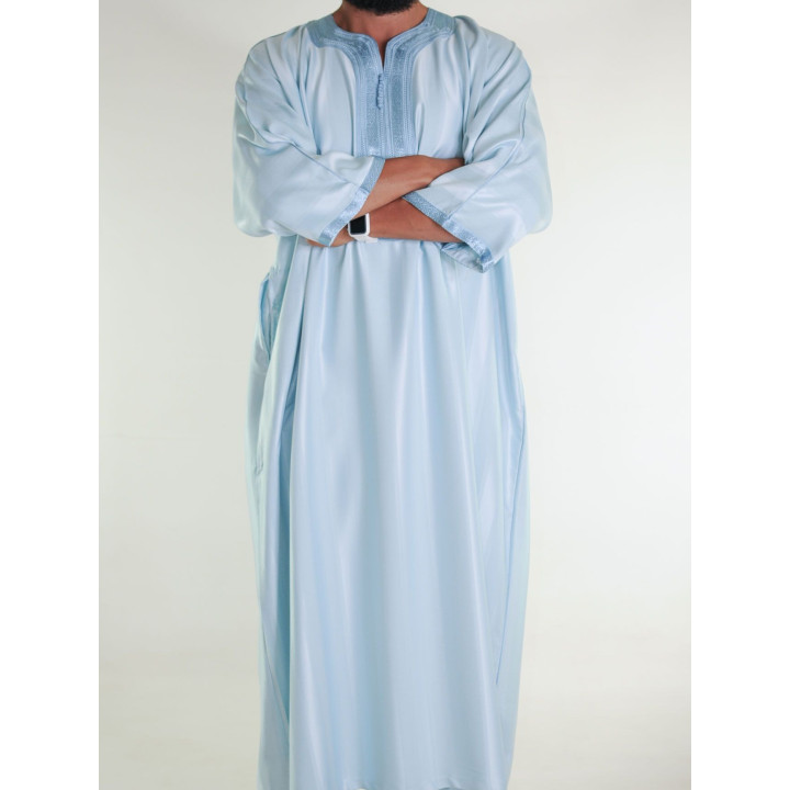 Gandoura marocaine jawhara - bleu cyan