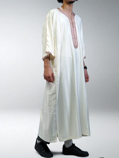 Gandoura marocaine jawhara - Blanc cassé/bronze