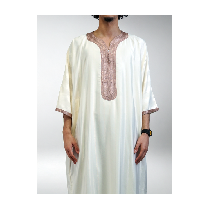 Gandoura marocaine jawhara - Blanc cassé/bronze