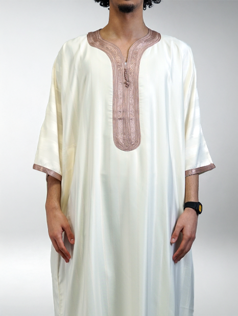 Gandoura marocaine jawhara - Blanc cassé/bronze