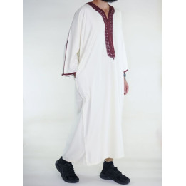 Gandoura marocaine Amir - blanc cassé / bordeaux