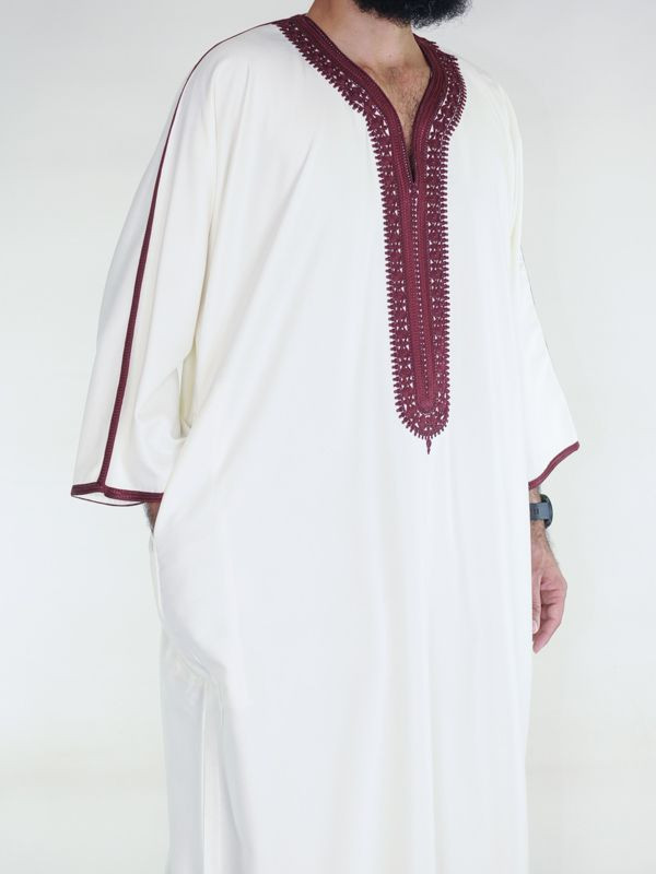 Gandoura marocaine Amir - blanc cassé / bordeaux