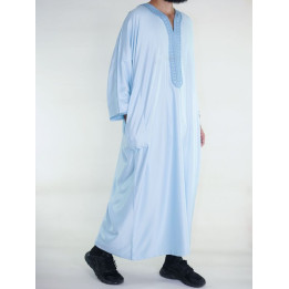 Gandoura marocaine Amir - bleu cyan