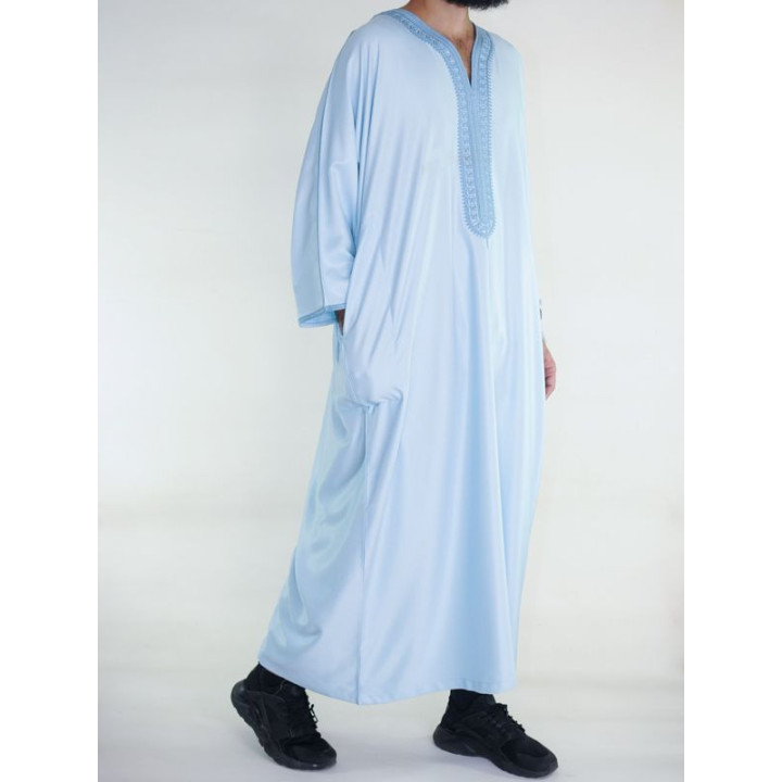 Gandoura marocaine Amir - bleu cyan