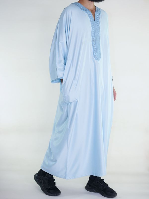 Gandoura marocaine Amir - bleu cyan