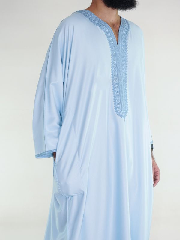 Gandoura marocaine Amir - bleu cyan