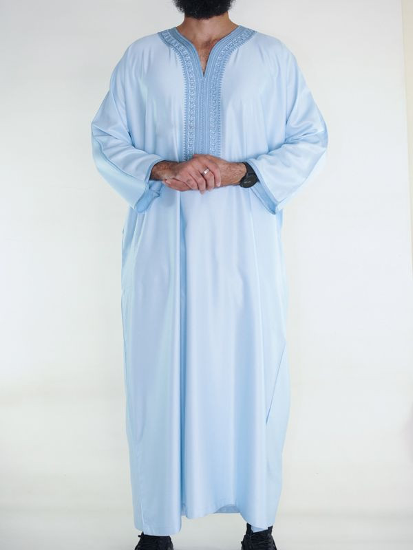 Gandoura marocaine Amir - bleu cyan