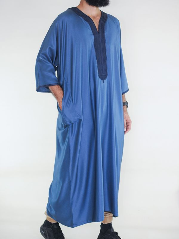 Gandoura marocaine Amir - bleu marine