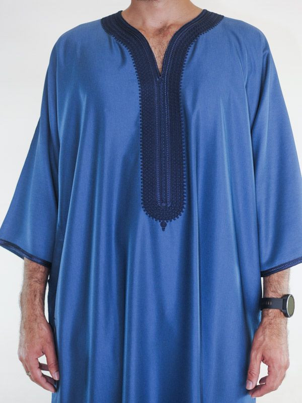 Gandoura marocaine Amir - bleu marine