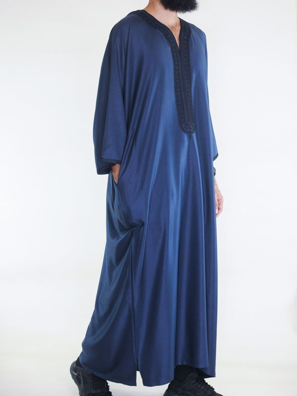 Gandoura marocaine Amir - bleu nuit