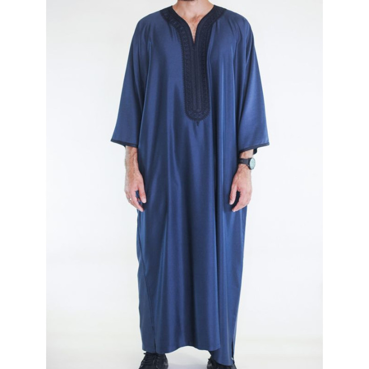 Gandoura marocaine Amir - bleu nuit