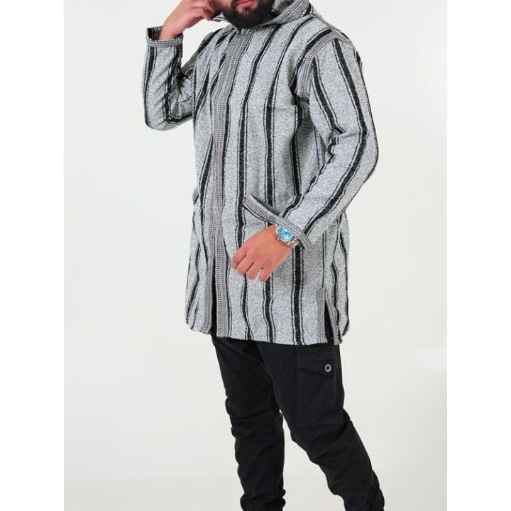 Manteau berbère en laine - gris noir