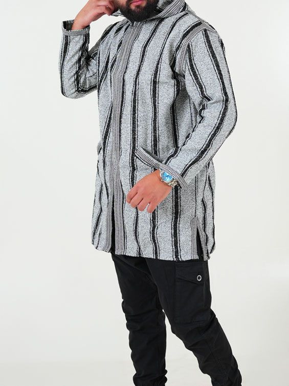 Manteau berbère en laine - gris noir